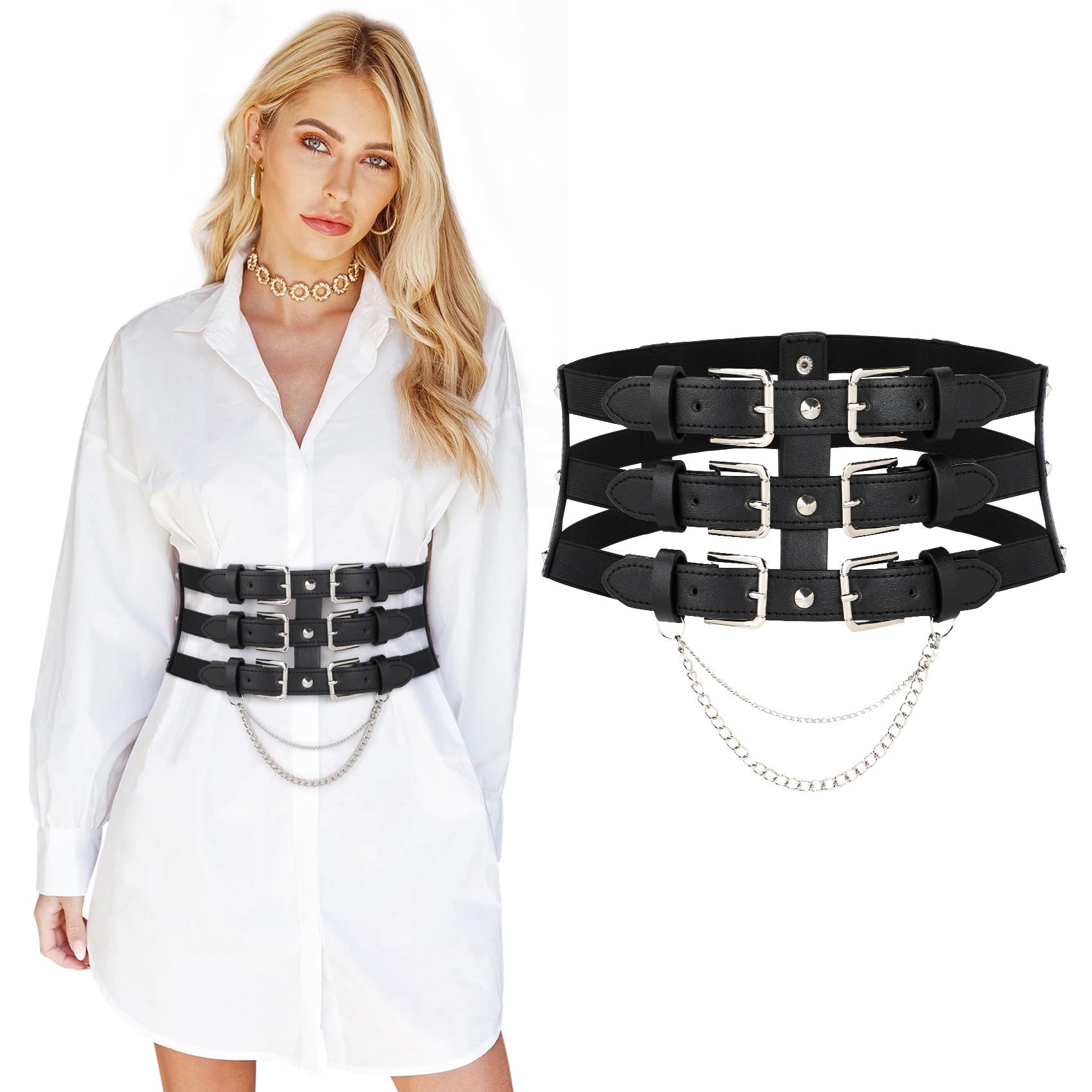 PALAY Punk Waist Belt Women Elastic Leather Waist Belt for Clothing Vintage Buckle Belts Stylish Waist Belt for Dresses, Shirts, Coats, Blazer PALAY Punk Waist Belt Women Elastic Leather Waist Belt for Clothing Vintage Buckle Belts Stylish Waist Belt for Dresses, Shirts, Coats, Blazer